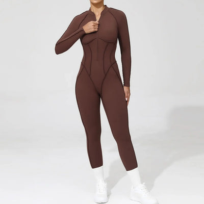 Seamless Yoga Jumpsuits Sports Fitness Peach Hip Half-open Zipper Tight Backless One-piece Workout Gym Tracksuits for Women
