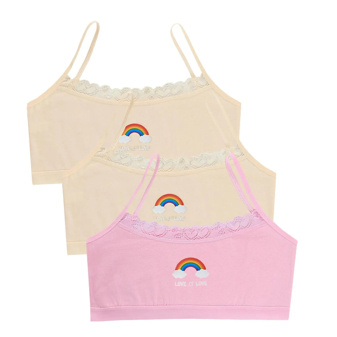3PCS Teenage Girls Small Training Bras Cute Kids Rainbow Printed Sports Vest Bra Students Children Brassiere Underwear Tube Tops