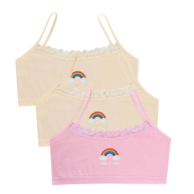 3PCS Teenage Girls Small Training Bras Cute Kids Rainbow Printed Sports Vest Bra Students Children Brassiere Underwear Tube Tops