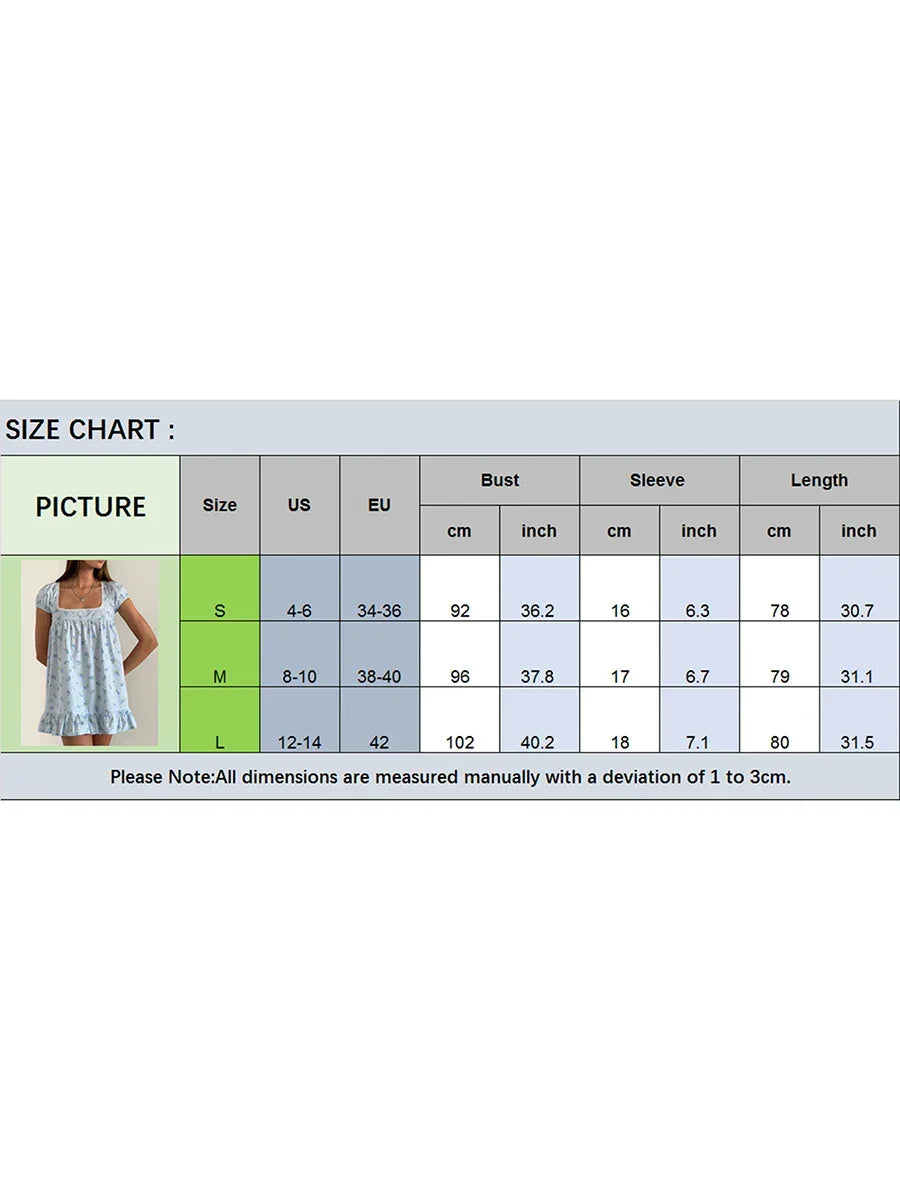 Women's Floral Print Mini Dress Short Sleeve Square Neck Ruffle Hem Babydoll Dress Casual Dress Y2k Gingham Streetwear