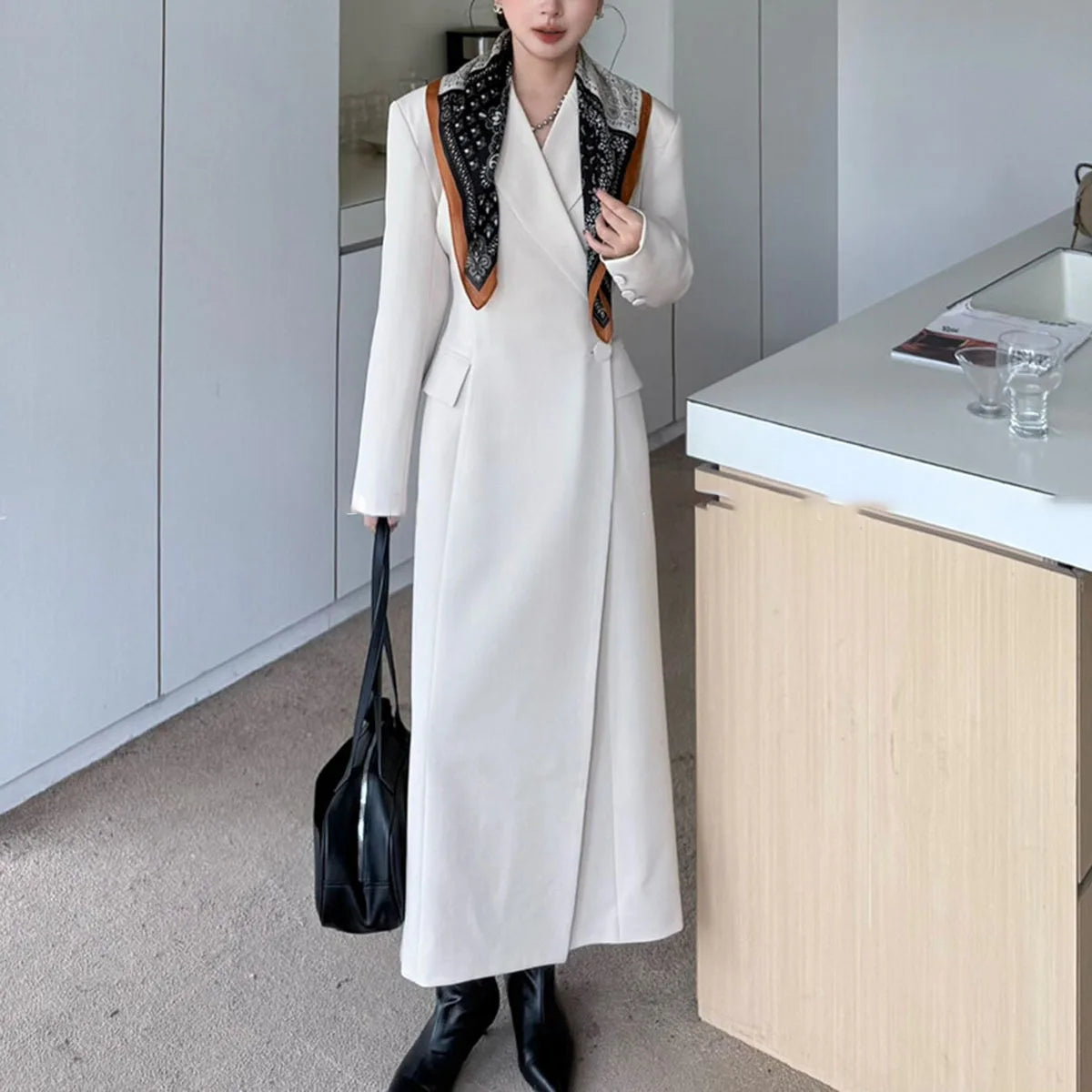 BJTZ Women’s Blazer Dress With Padded Shoulders Waist-Cinching Elegant Office Wear Fall Winter Luxury Casual Party Outfit