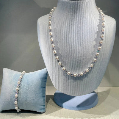 2025 New Trend Fine Jewelry Sets Charming White Geometric Crystal Fashion Pearl Necklace Ring Earrings Romantic Gift for Women