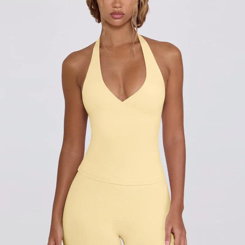 Women's Yoga Suits Quick Drying Leggings Gym Shorts Nude Hanging Neck Bra Running Gym Exercise Sets