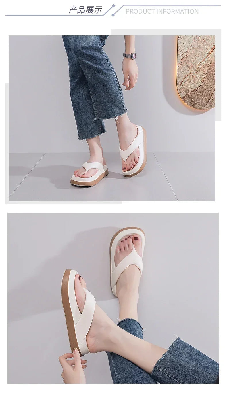Platform Flip Flops for Women, Outdoor Beach Sandals 2025 Popular Design Non-slip Slippers Comfortable, Soft And Thick Sole