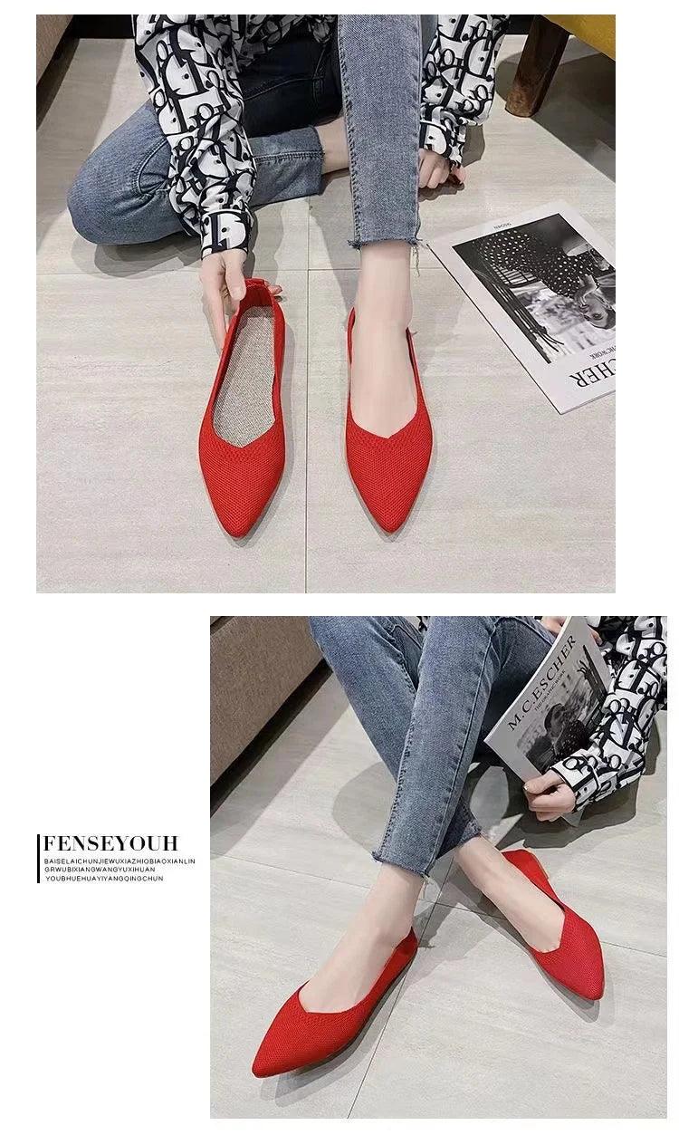 Women’s ballet casual shoes slip-on flats knitting ballerina pointe