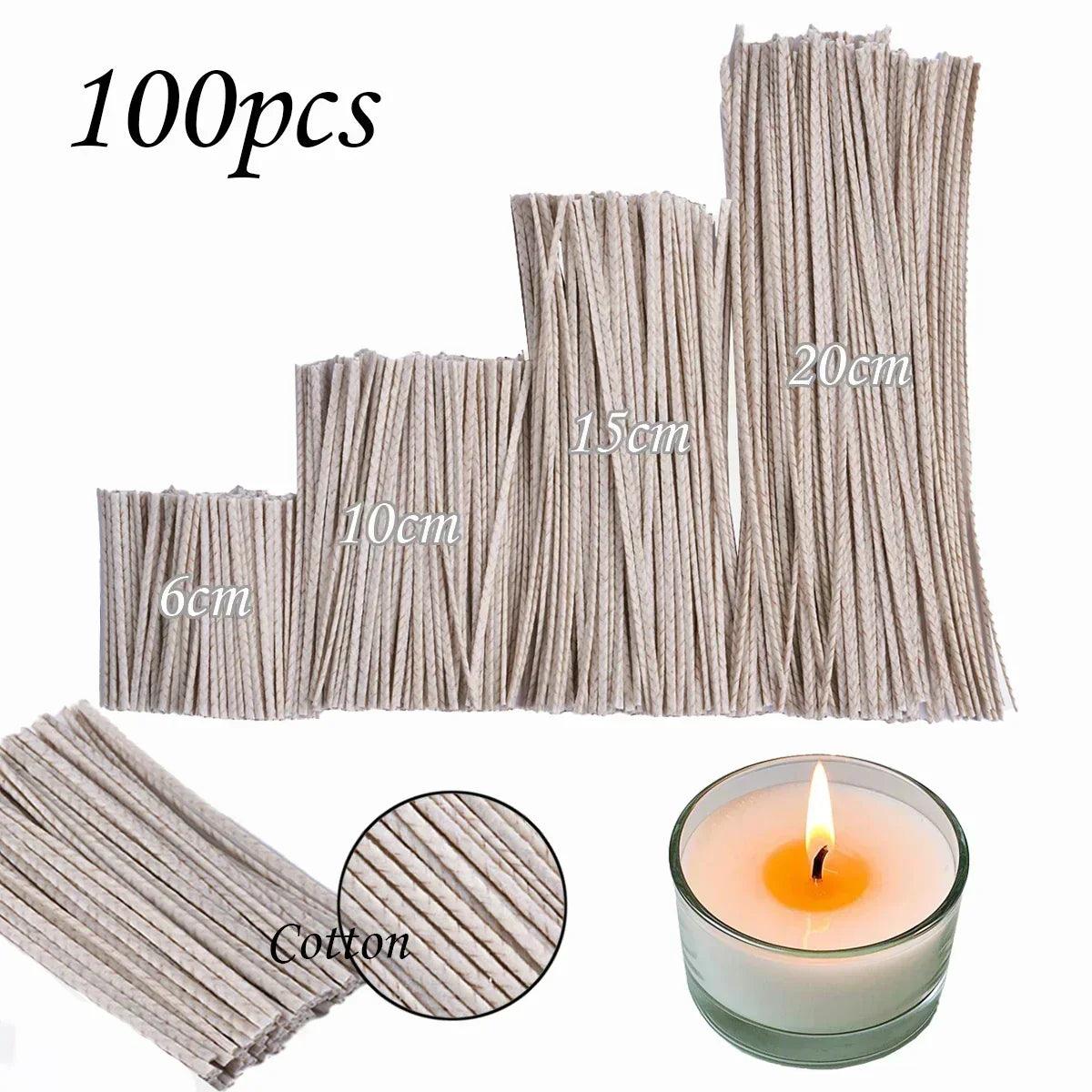 100pcs 6/10/15/20cm waxed cotton candle wicks smokeless wax core diy soybean woven kerosene lamp making supplies