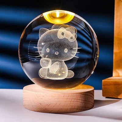 6cm 3D Crystal Ball Stitch Pikachu Doraemon A Dream Hello Kitty Crystal Planet Night Light Laser Carving Children's Gifts