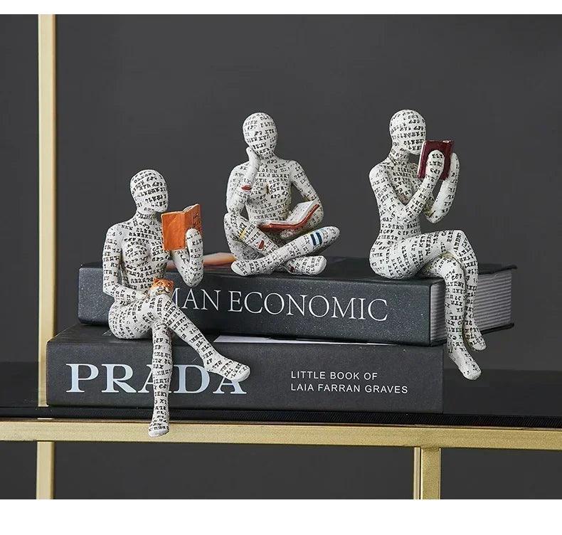 Home desk top bookshelf decoration reading woman resin crafts small ornaments