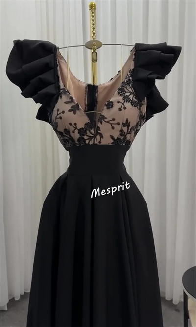 Customized Jersey Sequined Pleat V-neck A-line Long Dresses Bespoke Occasion Women's Evening Elegant Party Wedding Guest Glitter