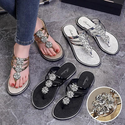 Women's Flip Flops Outdoor Sandals Anti-Slip Flat Bottom Pedal Beach Shoes Comfortable Slip-On Summer Footwear