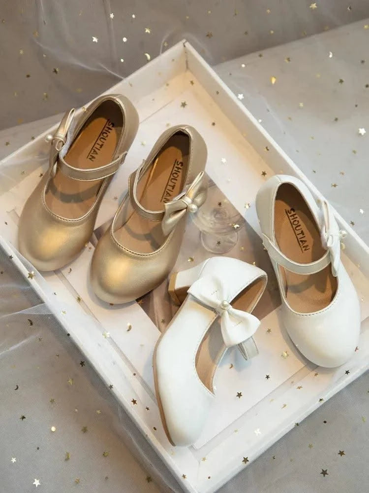 Children's Leather Shoes with Simple Bow  | Girls' Princess Shoes |Kids Dance Performance Shoes |for Parties, Flower Girls, Fancy Dress