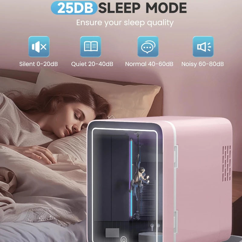Skincare Fridge with Dimmable LED Light Mirror, 4L Makeup Mini Fridge for Bedroom, Car