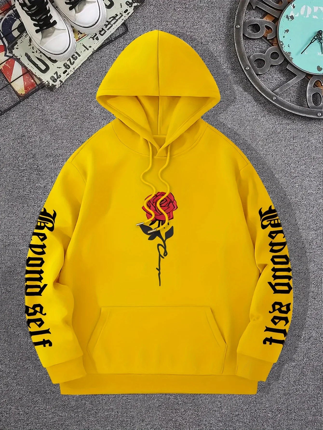 Rose Artistic Letter Printed Hoodies For Women