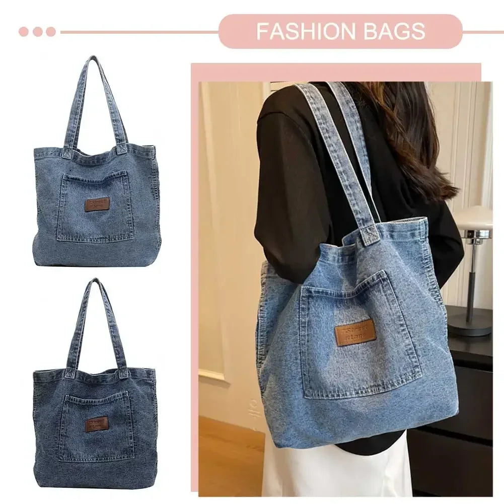 Women Shoulder Bag Luxury Designer Denim Handbag Fashionalbe Clutch Bag Vintage Simple Female Commuter Handbag for Office Travel