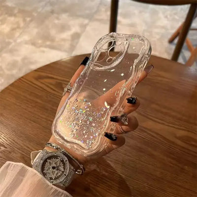 Glitter Wavy Lines Phone Case For iPhone 16 15 14 13 12 Pro Max Bumper Transparent Cases Cover