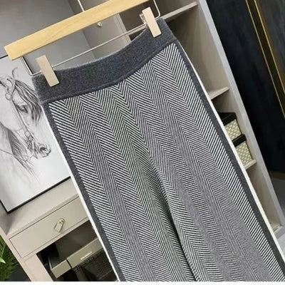 Wide Leg Pants Women Autumn and Winter High Waist Loose Striped Knitted Tweed Casual Straight Drag Pants Outer Wear Korean New