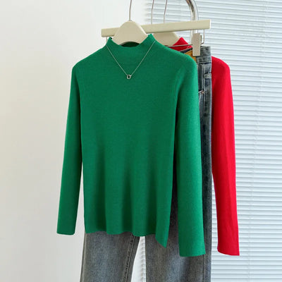 Sweaters Autumn Women Mock Neck Ruffles Sweater Long Sleeve Knitted Bottoming Solid Pullovers Jumpers Casual Sweater Winter