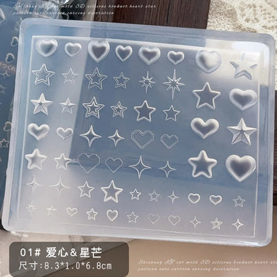 Geometric Bowknot Grid Lace Flora Edge Nail Art Silicone Carving Mold Mould Star Daisy Flower Charms Bow Tie Snowflake Template