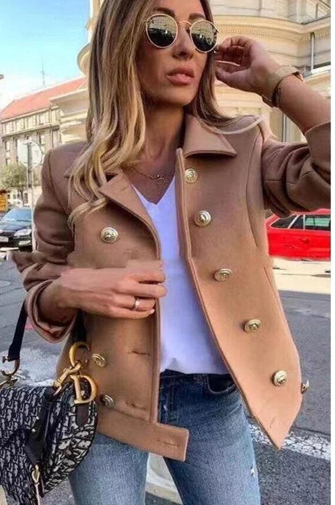 Long sleeve fashion double-breasted blazer casual with lapel office lady jackets for women