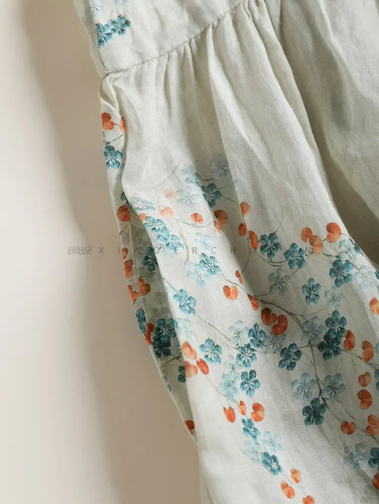 Summer Dress Women 2025 Long Print Elegant Clothing Vintage Elastic Waist Korean Beach Style V-Neck Fashion Robe Ropa De Mujer