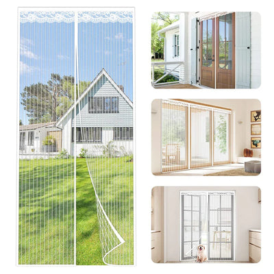 Magnetic Screen Door，Pet Friendly Walk Through Door Screen Magnetic Closure- Magnetic Screen Door Mesh Keeps Bugs Out-White