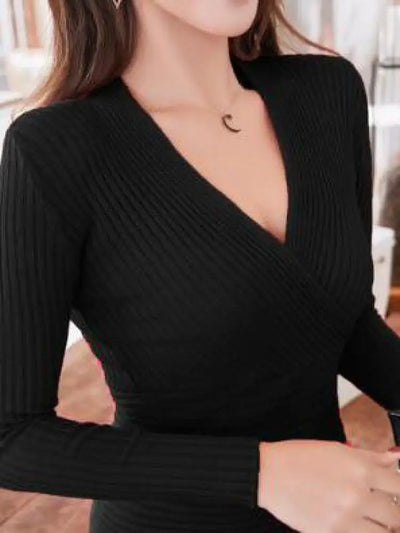 Short Basic Sweaters Women 2025 Sexy Deep V Neck Sweater Women's Pullover Slim Bottoming Sweaters Female Elastic Cotton Tops