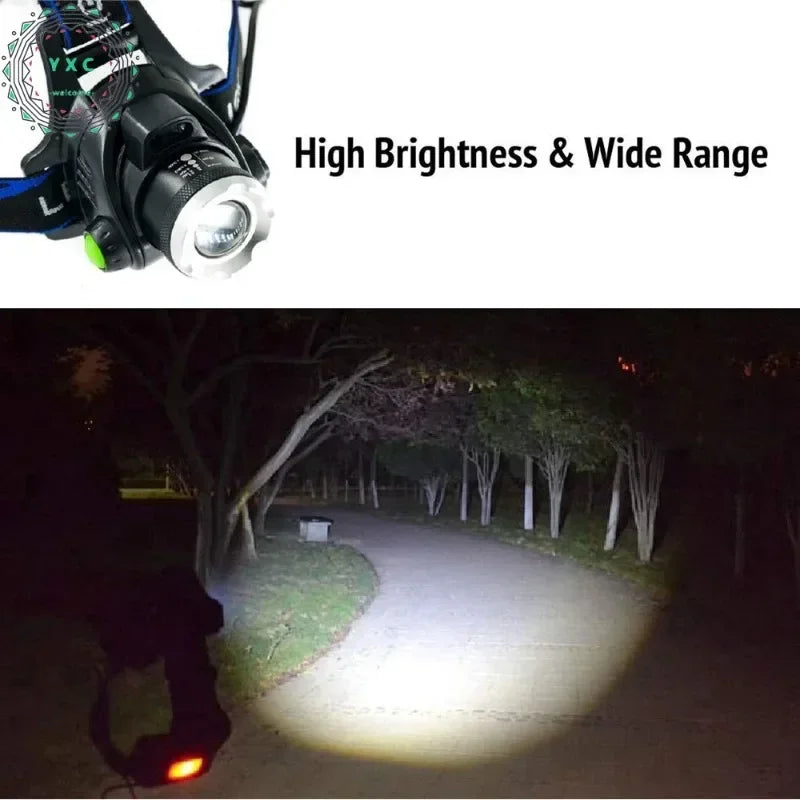Head Light Powerful LED Headlamp Telescopic Zoomable Torch Outdoor Waterproof Rechargeable Fishing Camping Portable Headlight