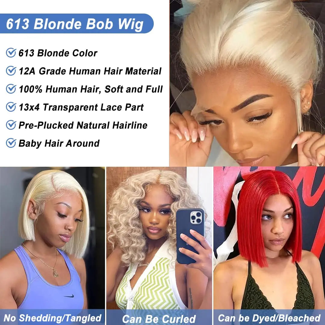 Short Cut 613 Blonde Bob Wigs Human Hair 13x4 Hd Lace Frontal Bone Straight Bob Wig 100% Human Hair 180% Density Pre Plucked