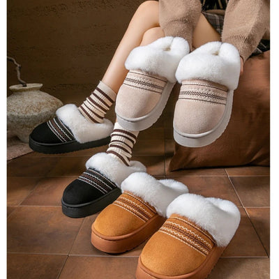 2025 New Women's Plush Slippers Indoor Warm Thick Bottom Home Slippers Fashionable Comfortable Non slip Cotton Drag