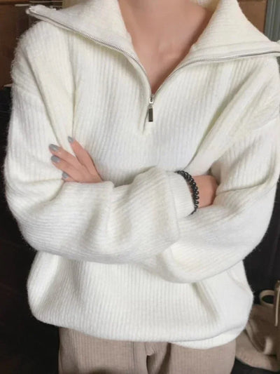 Women's Sweaters 2025 Autumn Winter Long Sleeve Top Loose Knitted Turtleneck Zipper Fashion Pullover Women Oversized Sweater