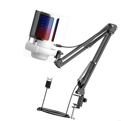SZ Gaming USB Microphone 30Hz~16kHz Frequency for PC with Boom Arm and LED Lighting for Immersive Streaming Experience