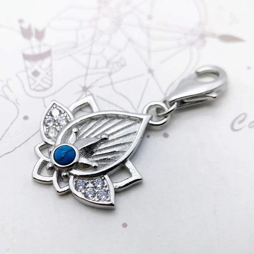 Trendy Buddhism Lotus Pendant Charm For Women Minimalist 925 Sterling Silver Turquoise Gift