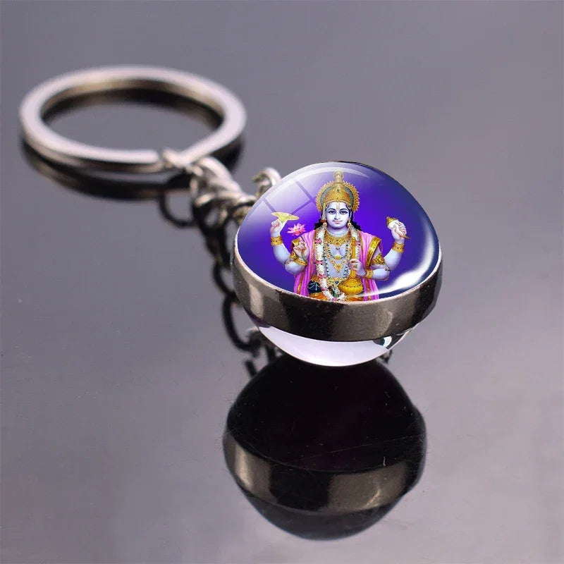 Hinduism Keychains Glass Ball Pendant Ganesha Lakshmi Shiva Goddess of Wealth Key Chains Amulet Indian Buddhist Jewelry