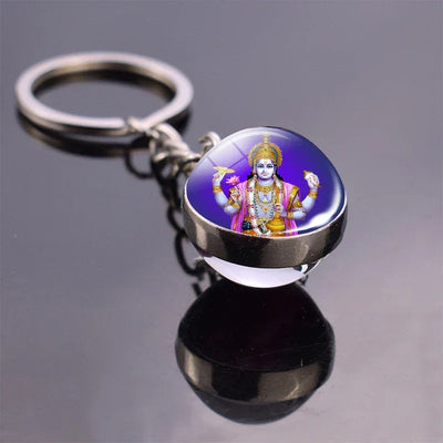 Hinduism Keychains Glass Ball Pendant Ganesha Lakshmi Shiva Goddess of Wealth Key Chains Amulet Indian Buddhist Jewelry
