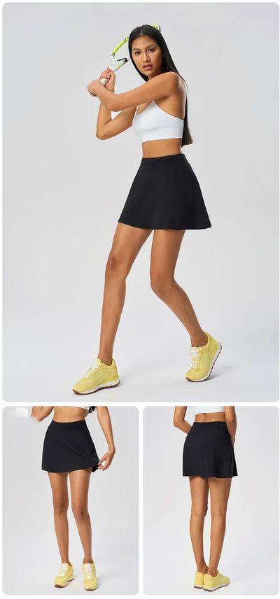 Women Sports Skorts High Waist Tennis Skirt With Pocket Fitness Running Athletic Golf Culotte Gym Sportswear Shorts