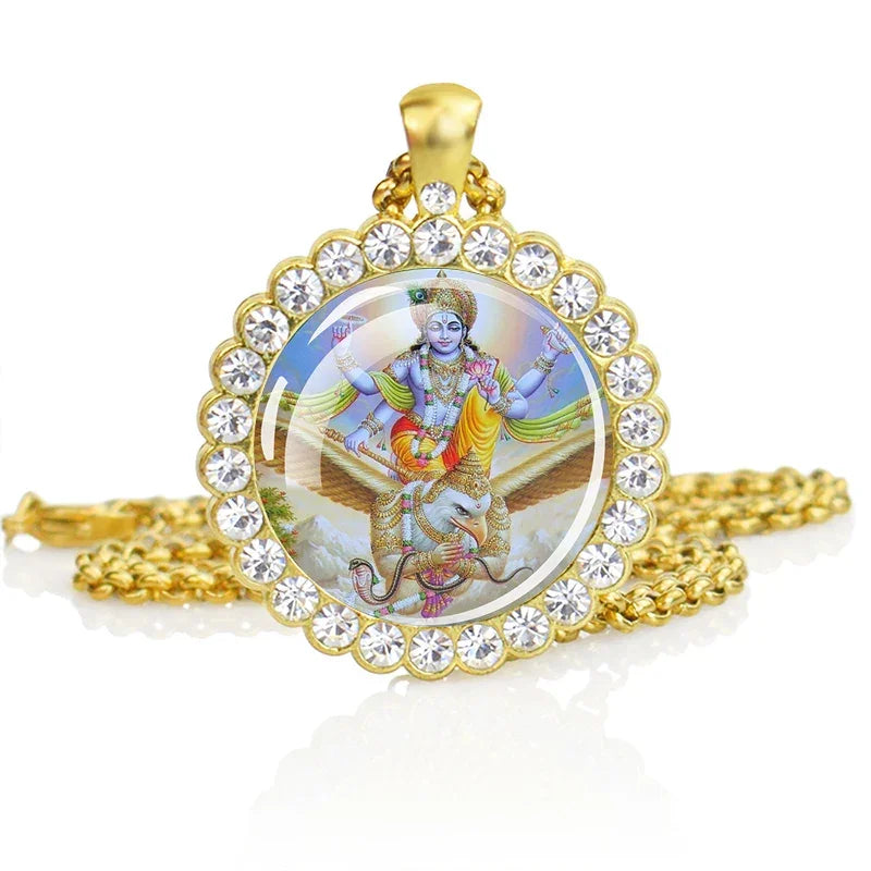 Hinduism Necklace Ganesha Goddess Kashmi Vishnu Rhinestone Pendant Shiva Amulet Charms Necklaces Women Indian Buddhism Jewelry