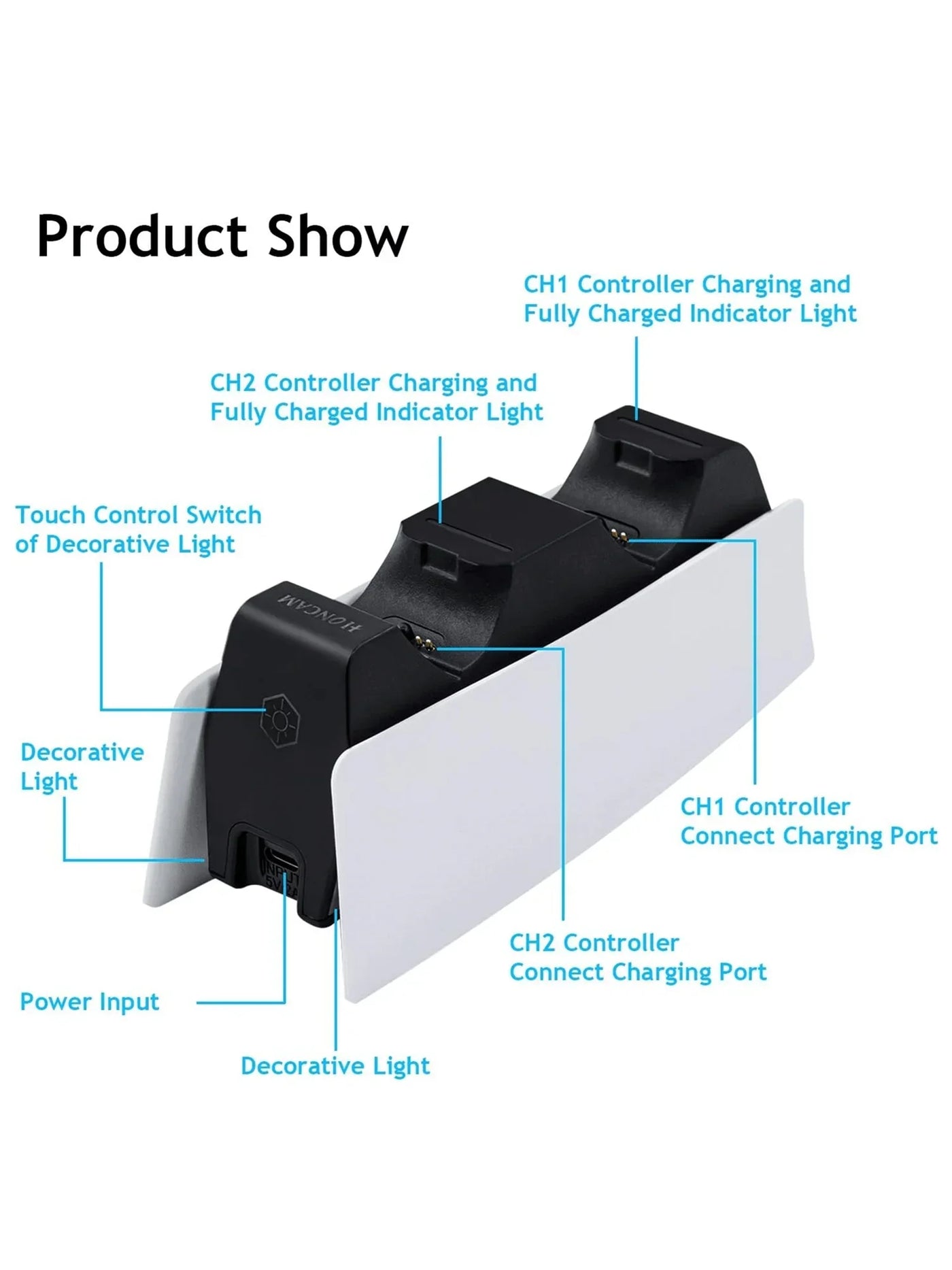 Game Wireless Charging Station for PS5 with Dual Fast Charger Dock and LED Charging Indicators
