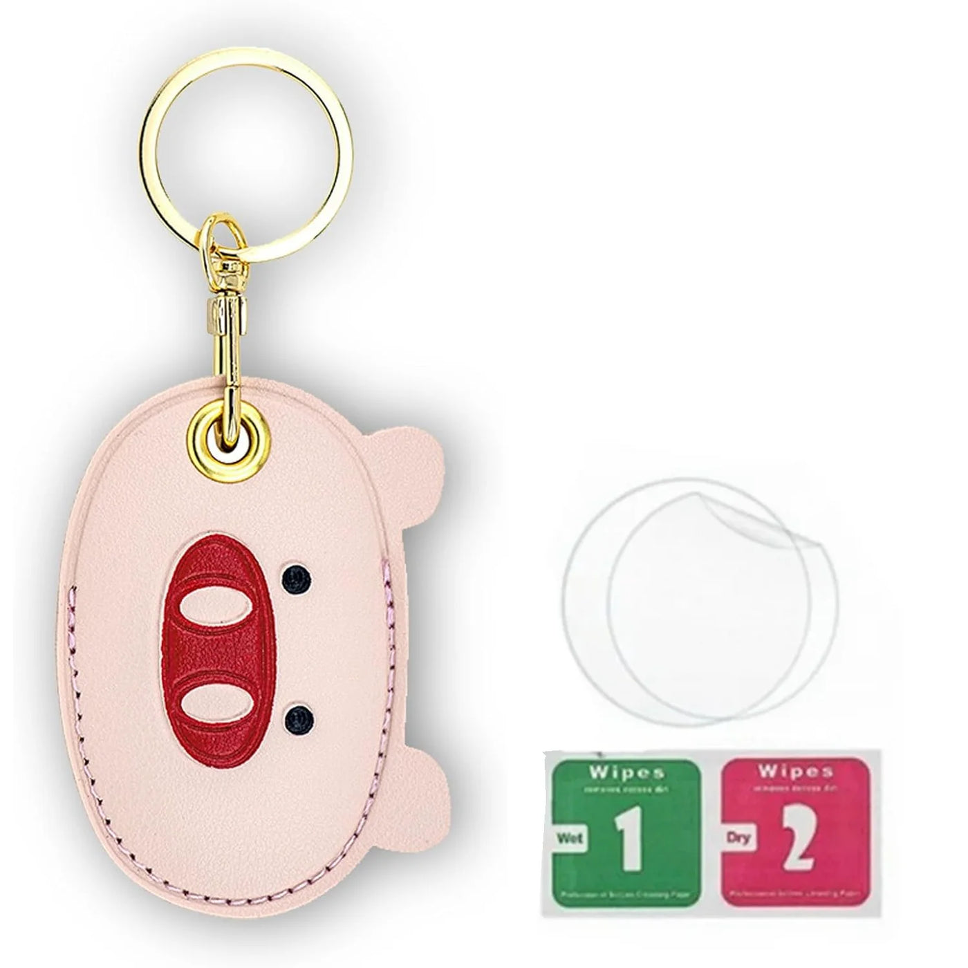 Pink whale leather keychain holder with hand straps for AirTag