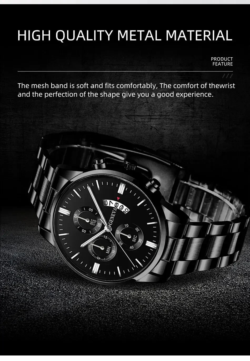 Fashion Mens Watches Luxury Black Stainless Steel Quartz Wrist Watch Man Business Watch for Men Calendar Clock Reloj Hombre