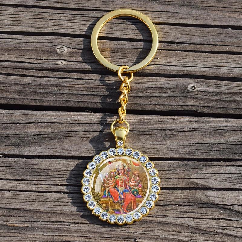 Shiva Nataraja Keychain Buddhist Jewelry Lakshmi Goddess Rhinestone Pendant Hinduism Amulet Keyring Gift