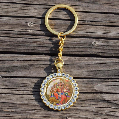 Shiva Nataraja Keychain Buddhist Jewelry Lakshmi Goddess Rhinestone Pendant Hinduism Amulet Keyring Gift