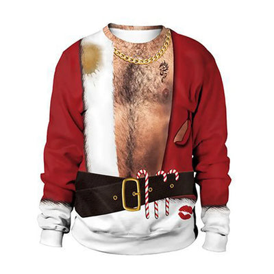 New Year Eve Xmas Sweatshirt 3D Novelty Print Holiday Party Jumper Top Unisex Pullover Reindeer Ugly Christmas Sweater Men Women