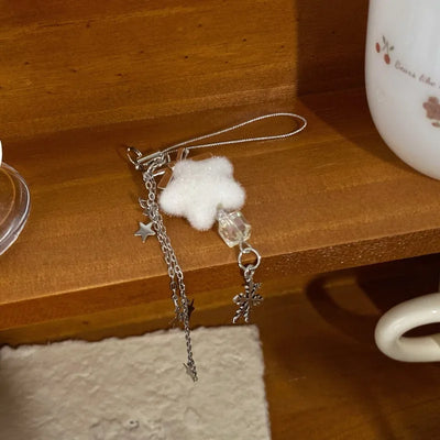 Winter Snowflake Keychain Phone Bag Straps Lanyard Plush Five Pointed Star Keychains Christmas Accessories for Women Girl Gifts