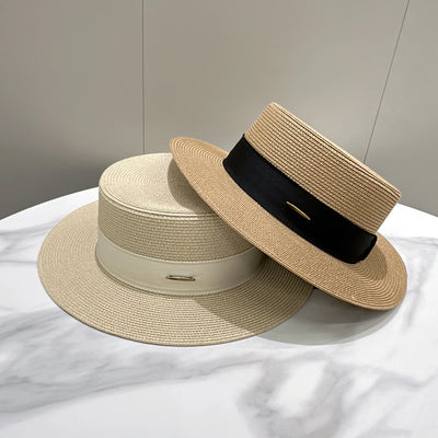 French Sunscreen Hat Women Summer Straw Hats Female Big Bim Flat Top Sunshade Cap Travel Beach Sun Visors Fisherman Cap