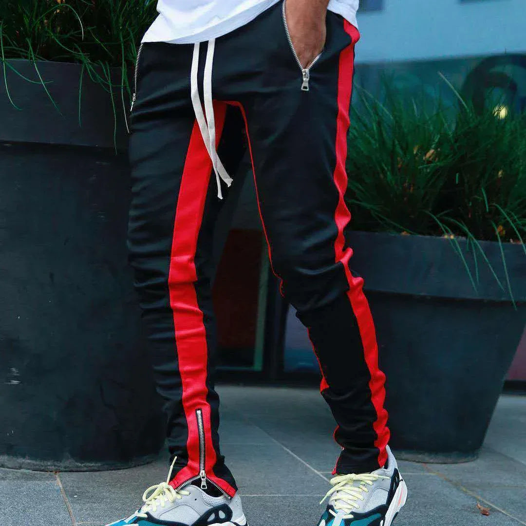 2025 New Men Sweatshirts Jogging Pants Men Casual Pants Men Stylish Color Block Zip Pockets Drawstring Sports Skinny Pants Trous