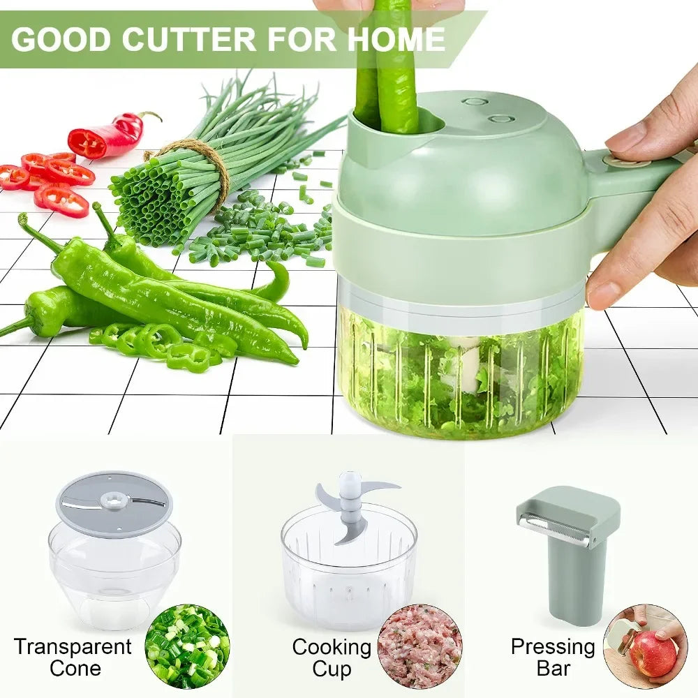 4 in 1 Electric Vegetable Cutter Food Processor Garlic Masher Wireless Grinder Handheld Blender Auto Slicer Kitchen Accessories