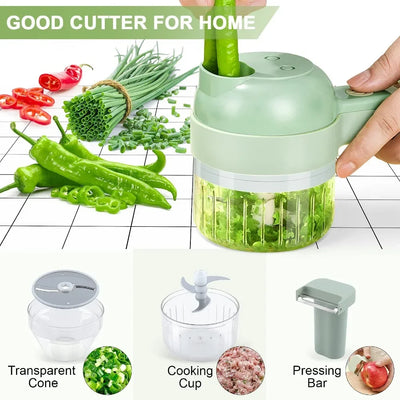 4 in 1 Electric Vegetable Cutter Food Processor Garlic Masher Wireless Grinder Handheld Blender Auto Slicer Kitchen Accessories