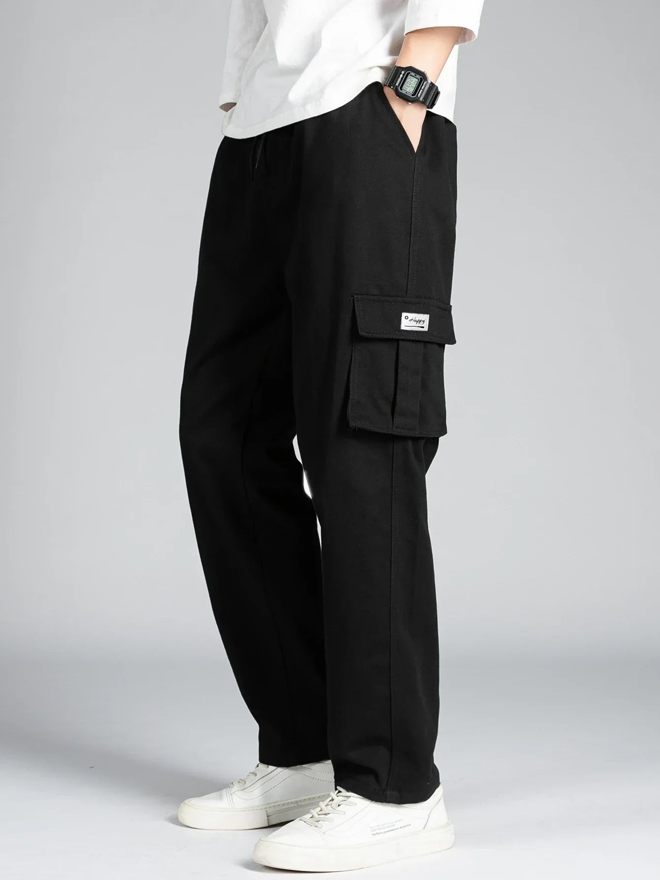 Men's Casual Wide Leg Pants Loose Straight Hip-Hop Streetwear Fashion Cargo Trousers with Pockets