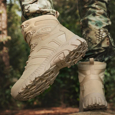 Men's high top hiking boots, sporty and stylish outdoor style, solid color, anti slip and wear-resistant rubber sole