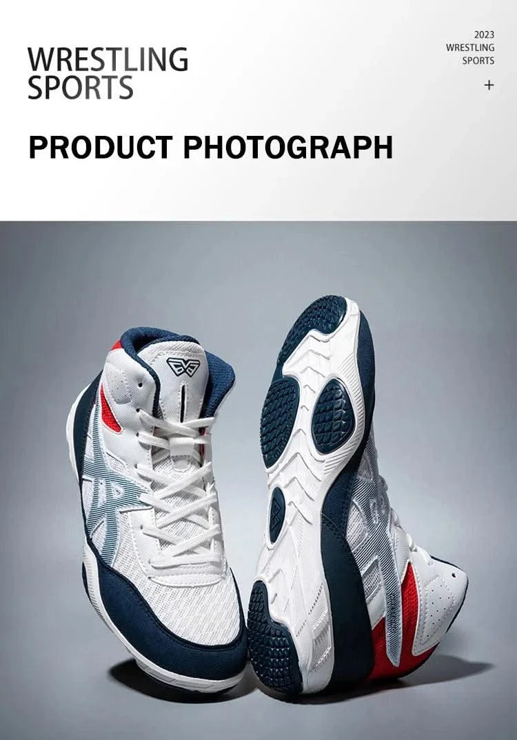 High Top Children Size 30-38 Boxing Wrestling Shoes Womens SAMBO Squat Fitness Sneakers White Blue Breathable Fighting Boots